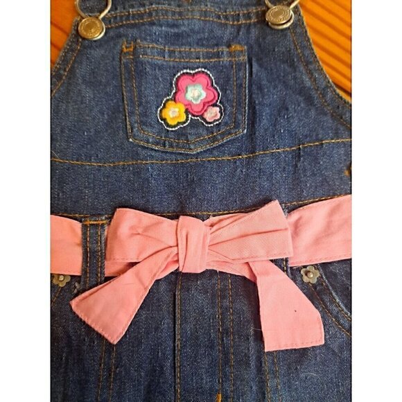 New Vintage 90s Girls Denim Overalls Pink Ribbon Trim Ice Cream Size 12 M - Picture 3 of 3